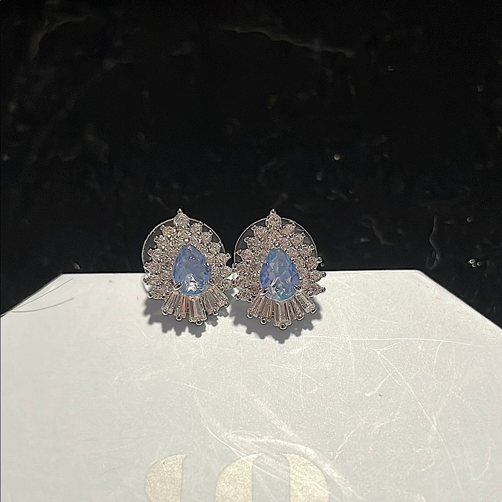 Bomb Party Elegant Silver and Blue Teardrop Earrings